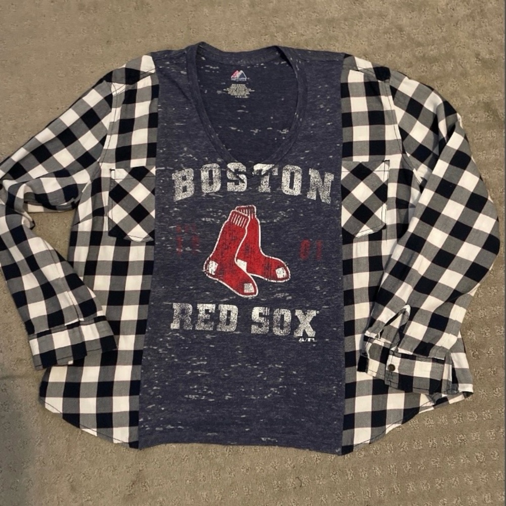 Upcycled Boston Red Sox Flannel Tee